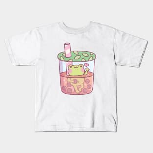 Cute Frog In Bubble Tea Cup Funny Kids T-Shirt